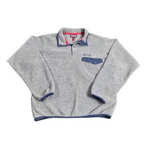 Patagonia‎ Womens Synchilla Fleece Jacket Gray Navy Blue Size Small Comfy Warm